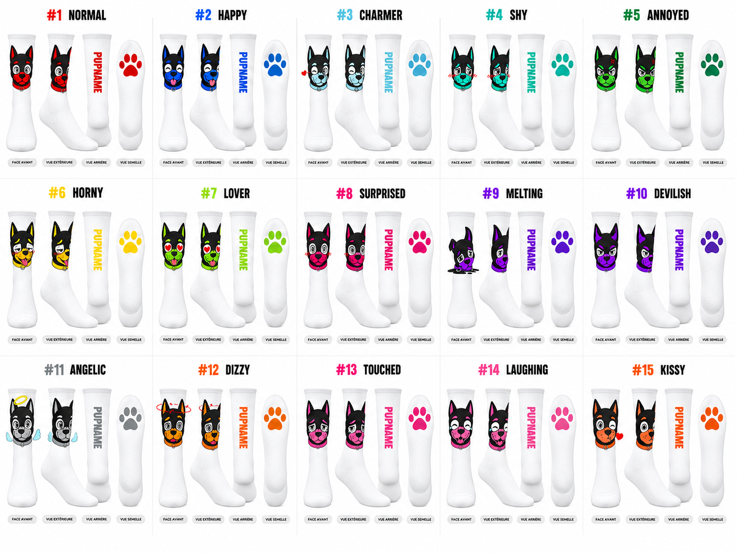 Chaussettes PUPMOJI - 15 expressions et couleur au choix