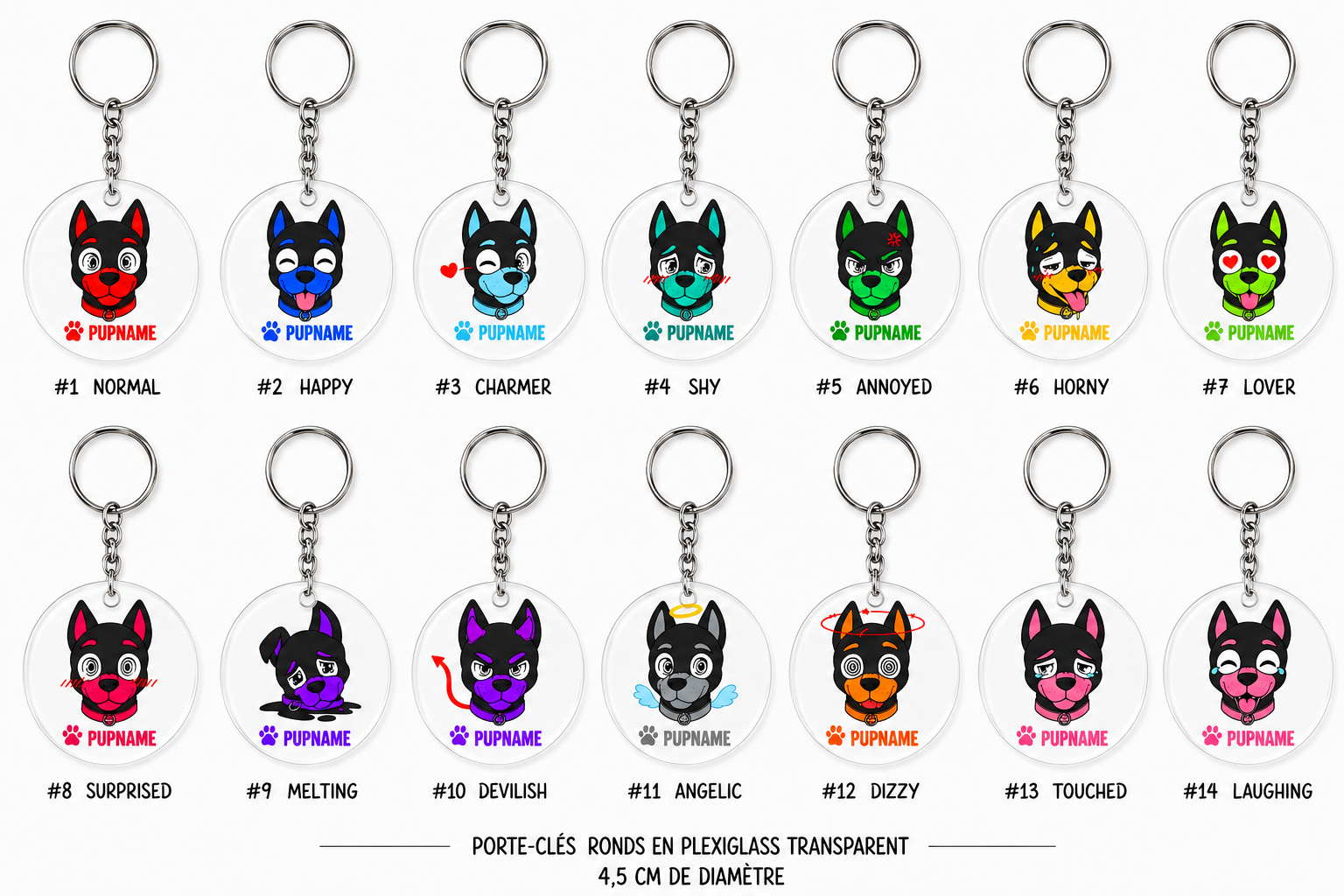 Porte clé PUPMOJI - 15 expressions et couleur au choix