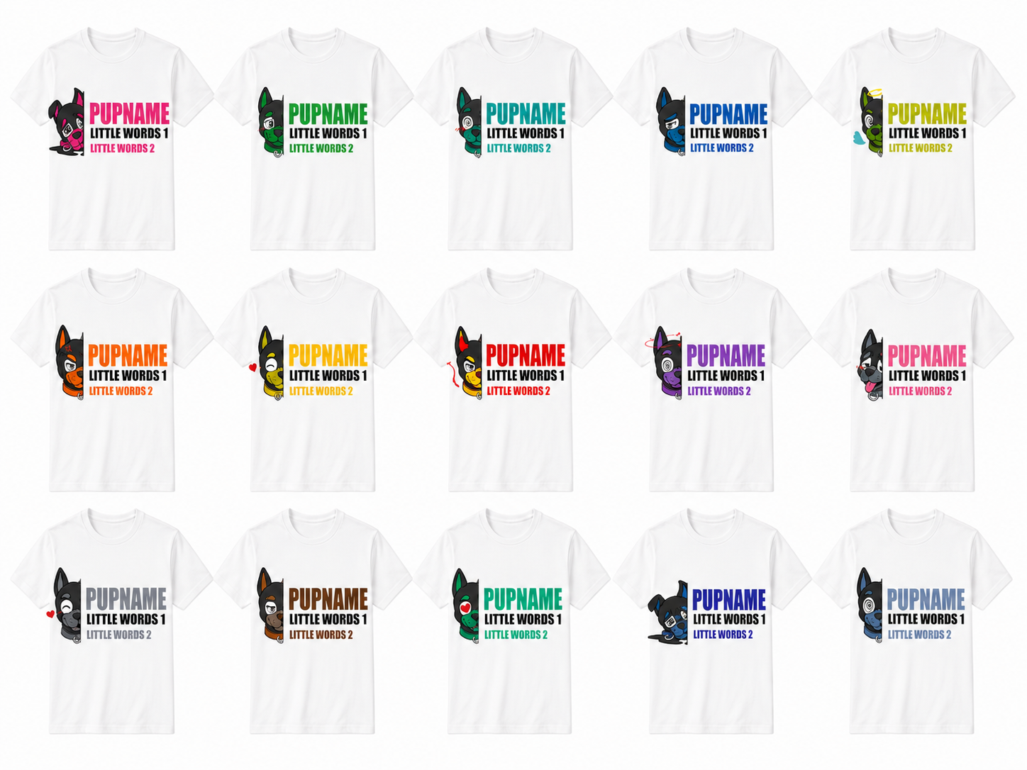 T-shirt blanc PUPMOJI - 15 expressions et couleur au choix