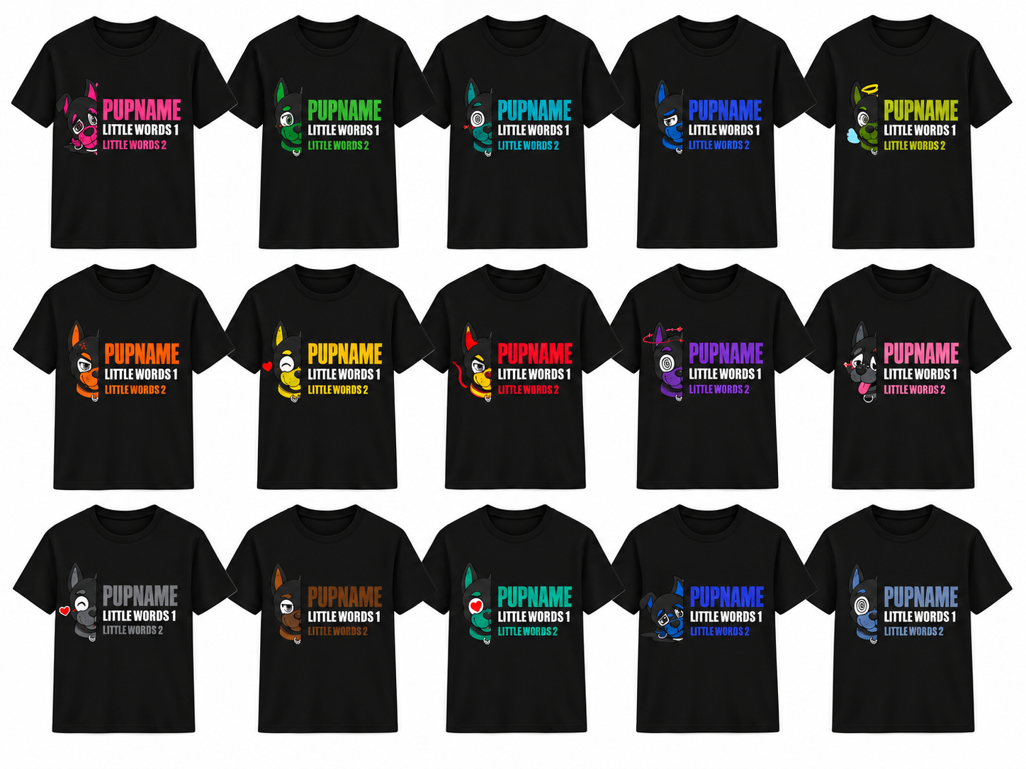 T-shirt noir PUPMOJI - 15 expressions et couleur au choix