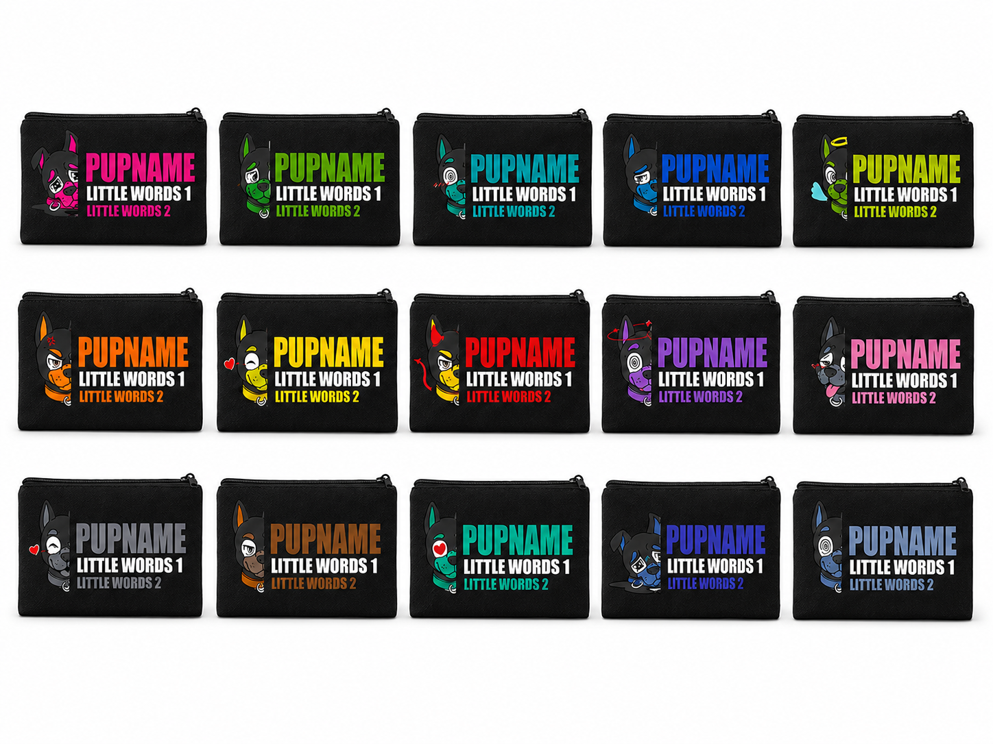 Trousse noir PUPMOJI - 15 expressions et couleur au choix